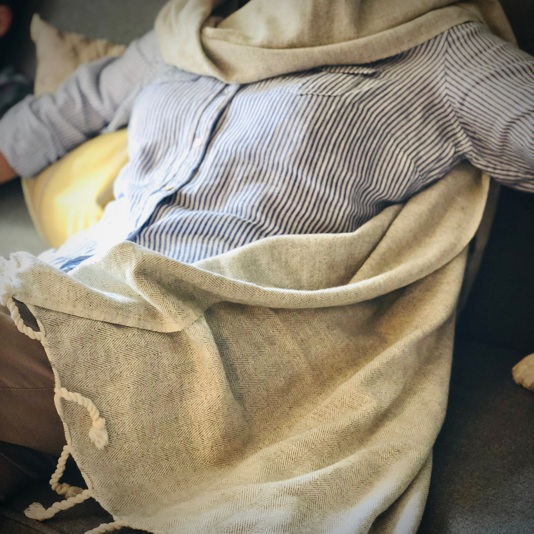 Hand crafted Lambswool Herringbone Throw, Scarf, Wrap