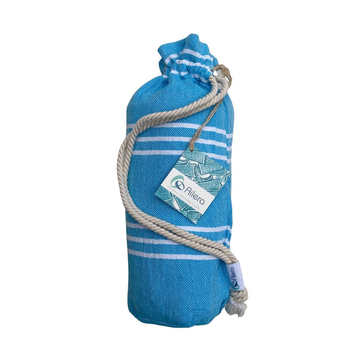 perim hammam towel in carry pouch packaging detail