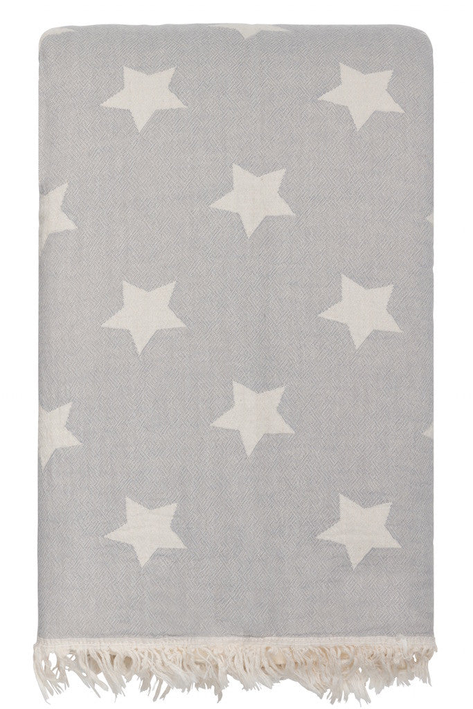 design detail of powder grey fleece lined throw